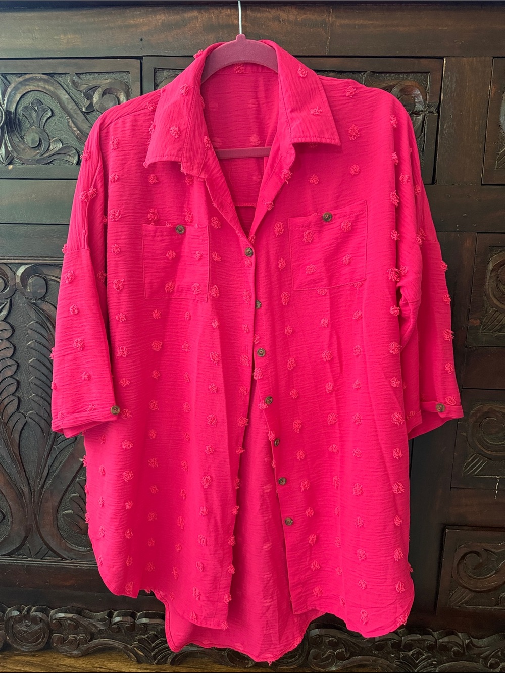 Amazon Hot Pink Women's Swim Coverup Button-Front Shirt
